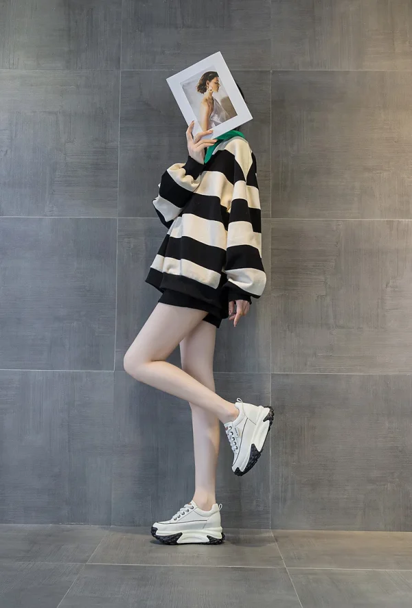 Breathable Comfortable Genuine Leather Platform Wedge Chunky Shoes - Image 7