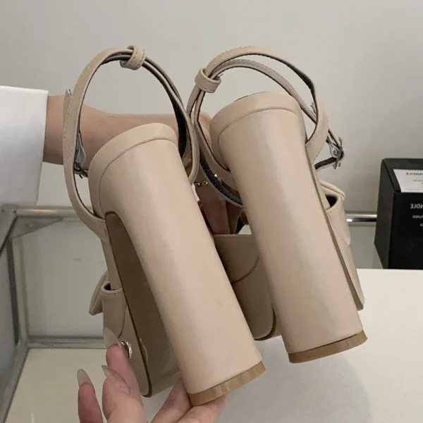 Butterfly-knot Buckle Strap Square Toe Platform High Heels Sandals - Image 6