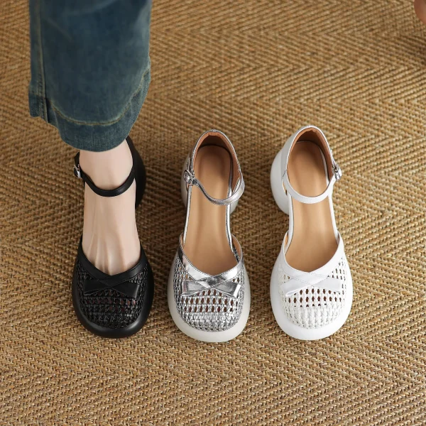 Butterfly-knot Straw Weaving Round Toe Thick Bottom Breathable Sandals - Image 22