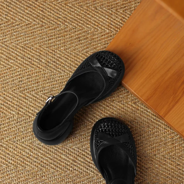 Butterfly-knot Straw Weaving Round Toe Thick Bottom Breathable Sandals - Image 20