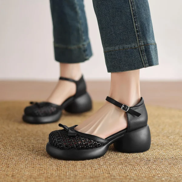Butterfly-knot Straw Weaving Round Toe Thick Bottom Breathable Sandals - Image 19