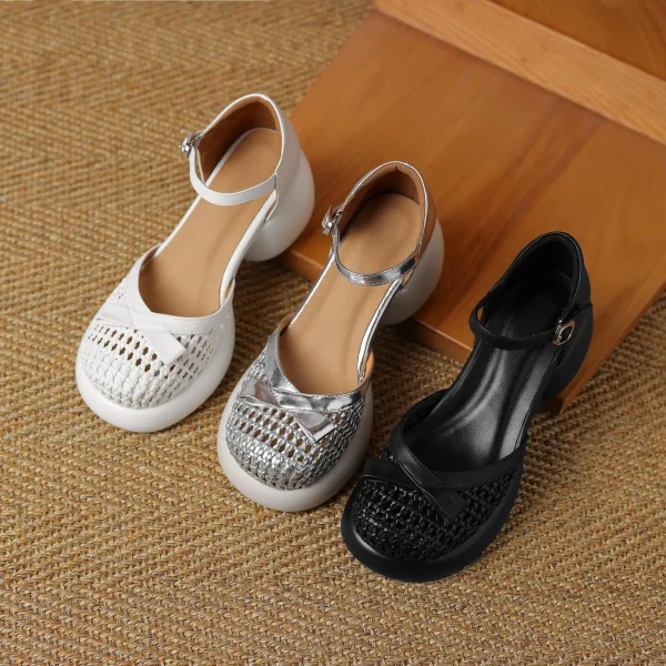 Butterfly-knot Straw Weaving Round Toe Thick Bottom Breathable Sandals - Image 24