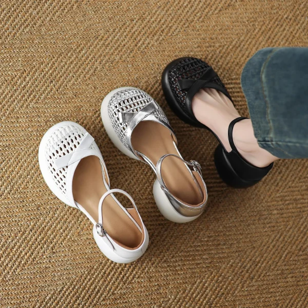 Butterfly-knot Straw Weaving Round Toe Thick Bottom Breathable Sandals - Image 23