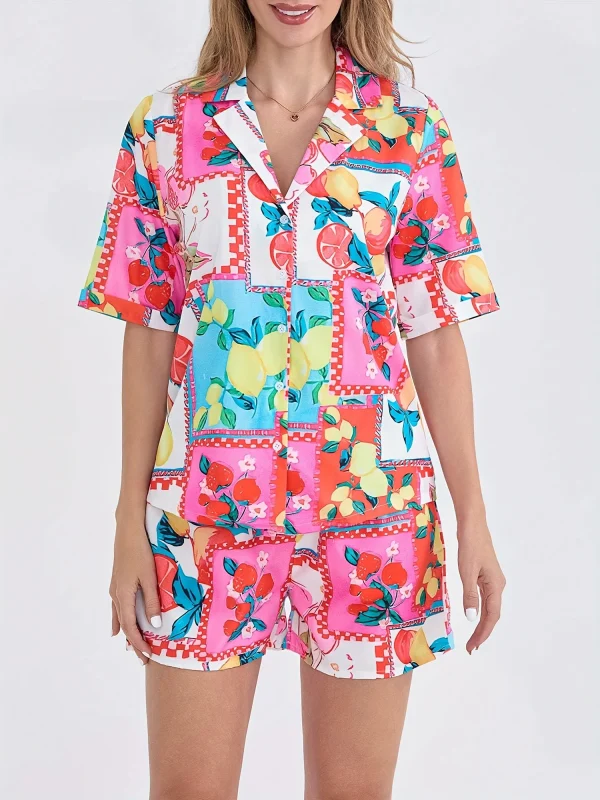 Button Drawstring Boho Multicolor High Waist Knot Rompers 2 Pcs Sets - Image 5