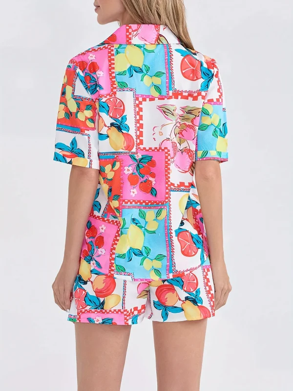Button Drawstring Boho Multicolor High Waist Knot Rompers 2 Pcs Sets - Image 6
