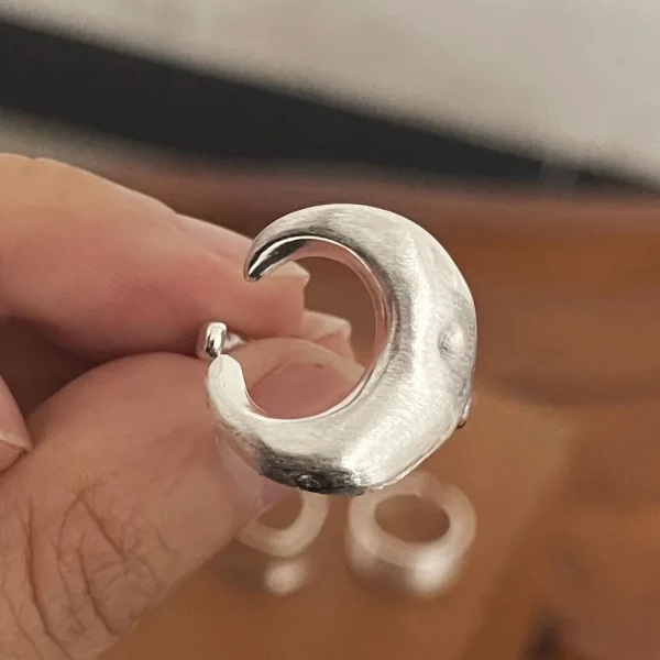 Casual 925 Sterling Silver Couple Minimalist Handmade Simple Wide Moon Party Jewelry Ring 6 Set - Image 5