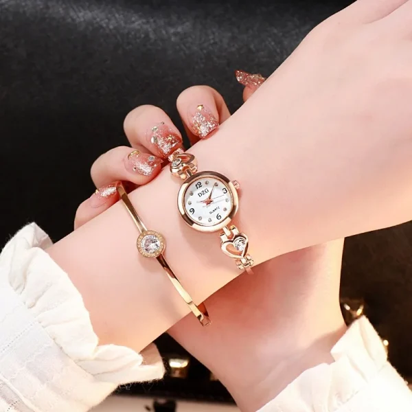 Casual Alloy Round Heart Hidden Clasp Bracelet Quartz Watch - Image 3