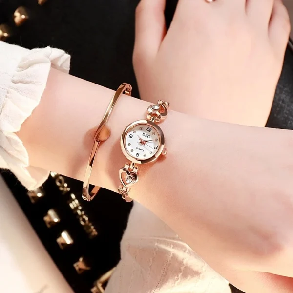 Casual Alloy Round Heart Hidden Clasp Bracelet Quartz Watch - Image 2