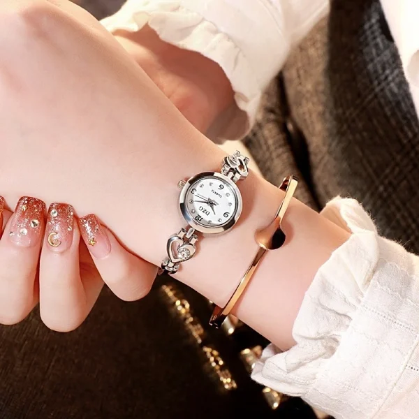 Casual Alloy Round Heart Hidden Clasp Bracelet Quartz Watch - Image 7