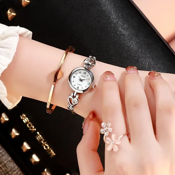 Casual Alloy Round Heart Hidden Clasp Bracelet Quartz Watch - Image 6