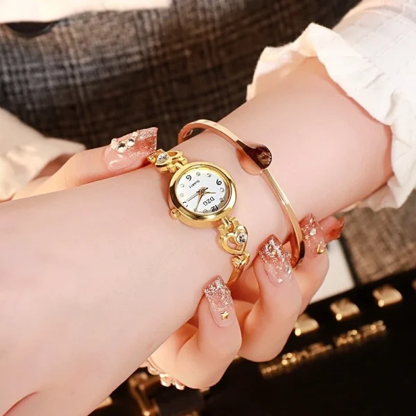 Casual Alloy Round Heart Hidden Clasp Bracelet Quartz Watch - Image 5