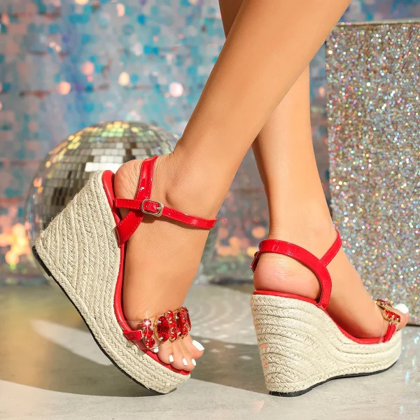 Casual Buckle Crystal Wedges Transparent PVC Rhinestone High Heels Sandals - Image 5