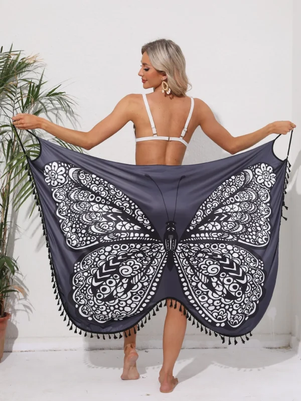 Casual Butterfly Printed Cover-ups Halter Sling Chiffon Beach Towel Swimwear - Image 23