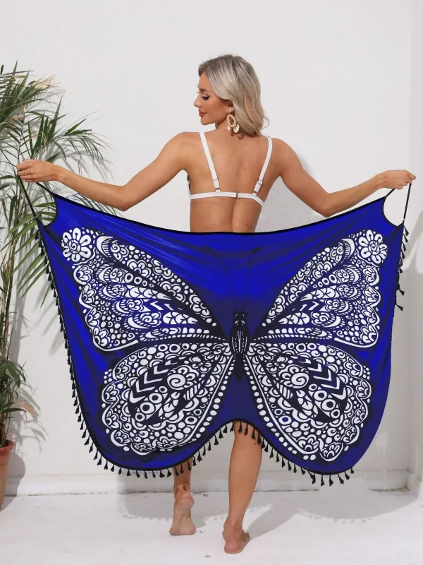 Casual Butterfly Printed Cover-ups Halter Sling Chiffon Beach Towel Swimwear - Image 9