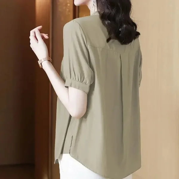 Casual Chiffon O-Neck Short-sleeved Mother Dress Shirt Top - Image 8