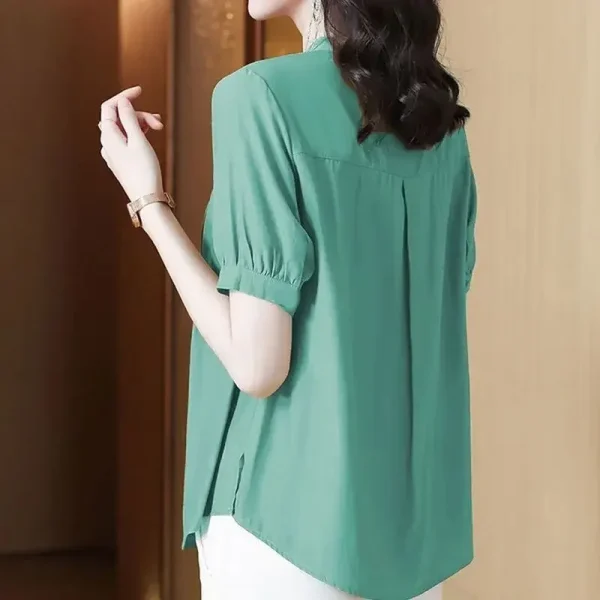 Casual Chiffon O-Neck Short-sleeved Mother Dress Shirt Top - Image 7