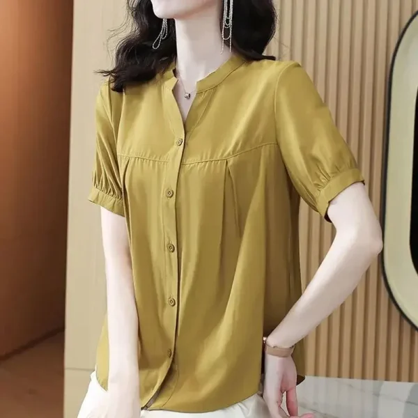Casual Chiffon O-Neck Short-sleeved Mother Dress Shirt Top - Image 3