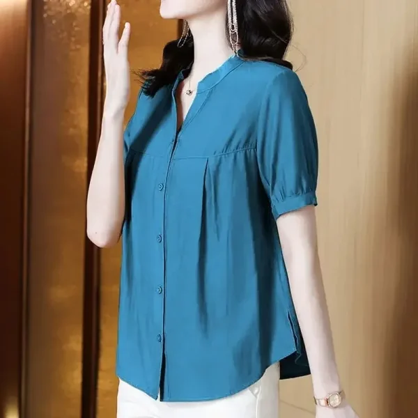 Casual Chiffon O-Neck Short-sleeved Mother Dress Shirt Top - Image 5