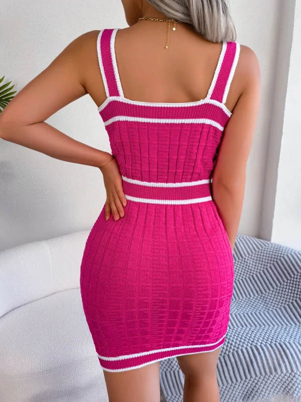 Casual Color Block Button Bodycon Knitwear Dress - Image 18