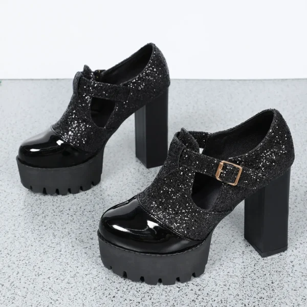 Casual Comfortable Designer Round Head Deep Mouth Thick Heel Shoes - Image 6