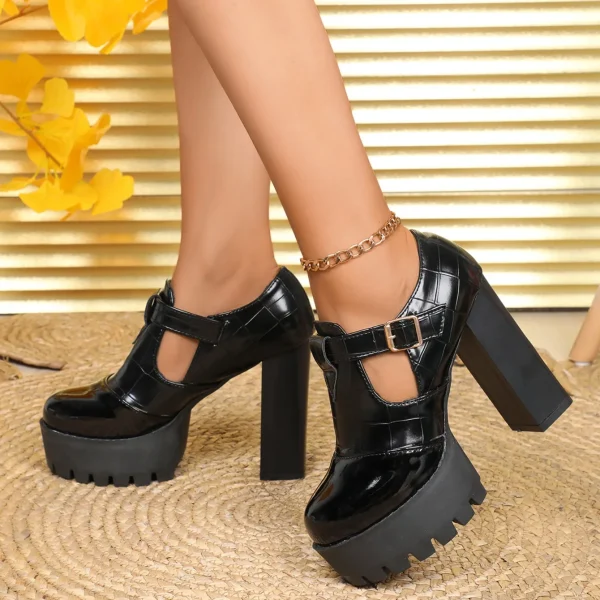 Casual Comfortable Designer Round Head Deep Mouth Thick Heel Shoes - Image 8