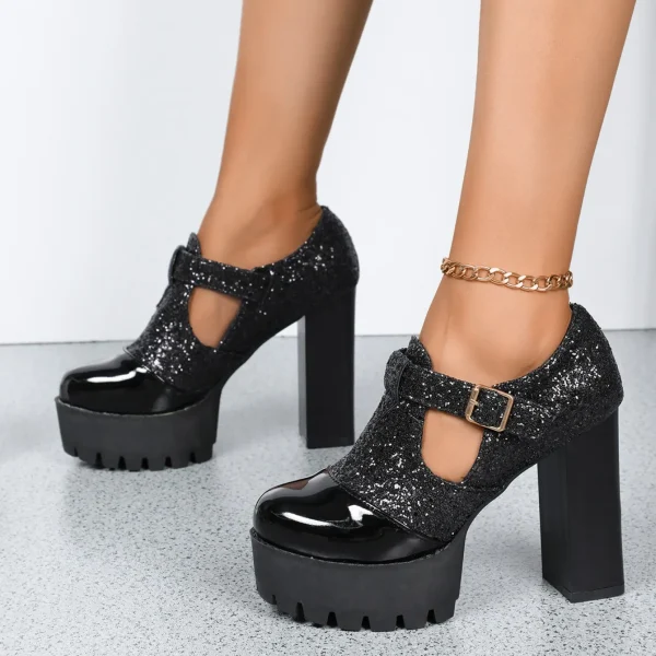 Casual Comfortable Designer Round Head Deep Mouth Thick Heel Shoes - Image 4