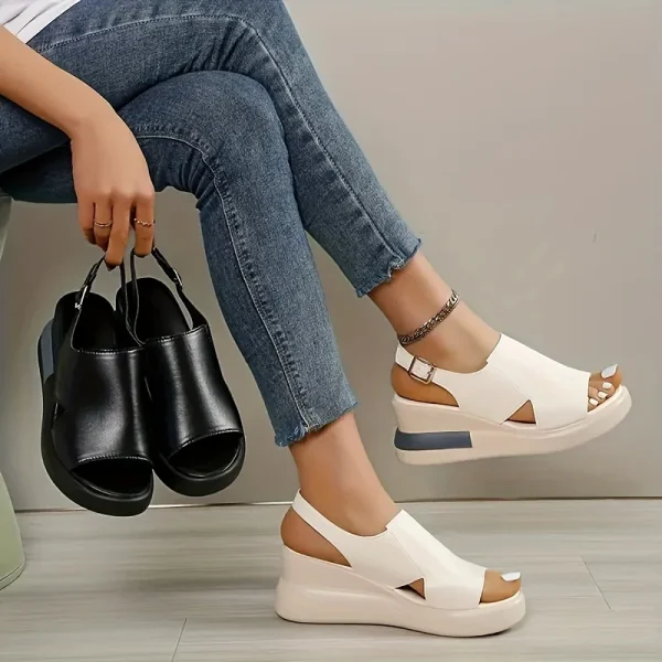 Casual Buckle Strap Comfortable Open Toe Platform Wedge Sandals - Image 8