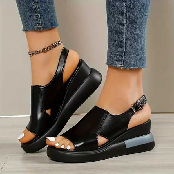 Casual Buckle Strap Comfortable Open Toe Platform Wedge Sandals - Image 5