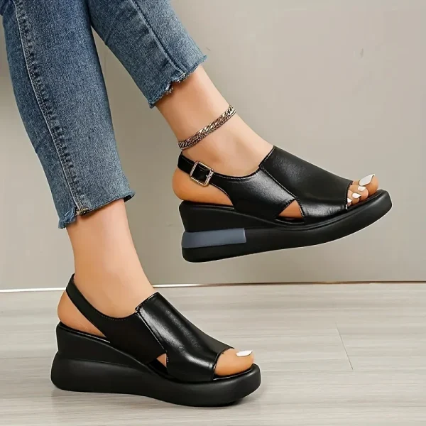 Casual Buckle Strap Comfortable Open Toe Platform Wedge Sandals - Image 4