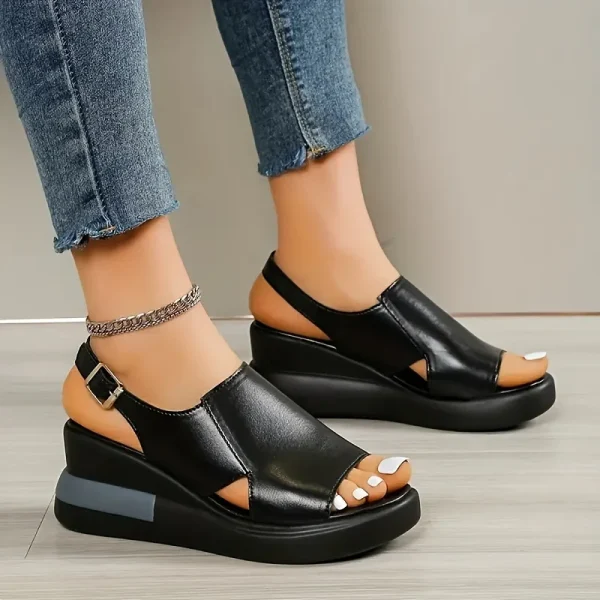 Casual Buckle Strap Comfortable Open Toe Platform Wedge Sandals - Image 3