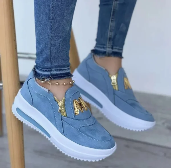 Casual Comfortable Zipper Tennis Slip on Platform Loafers Shoes - Image 2