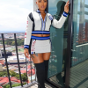 Casual Crochet Letter Print Zip Sweater Tops Waistband Skinny Elastic Knit 2 Piece Set - Image 2
