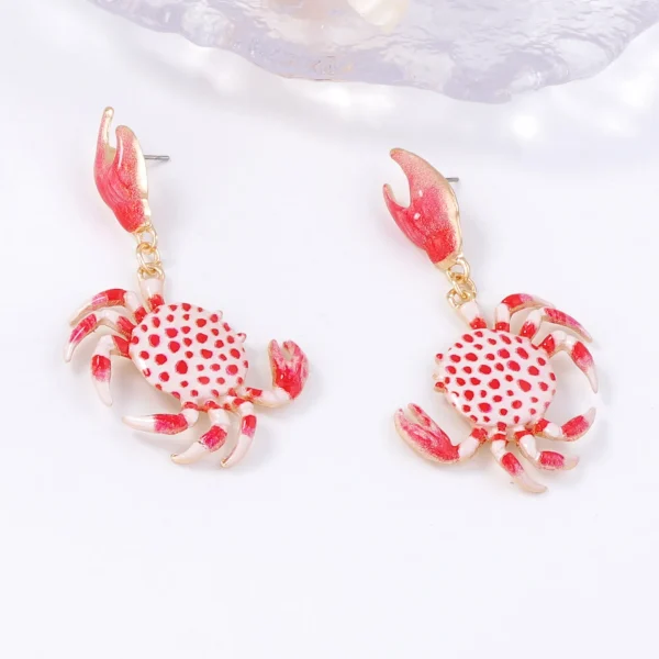 Casual Cute Vacation Beach Sea Animal Design Enamel Crab Drop Earrings - Image 4