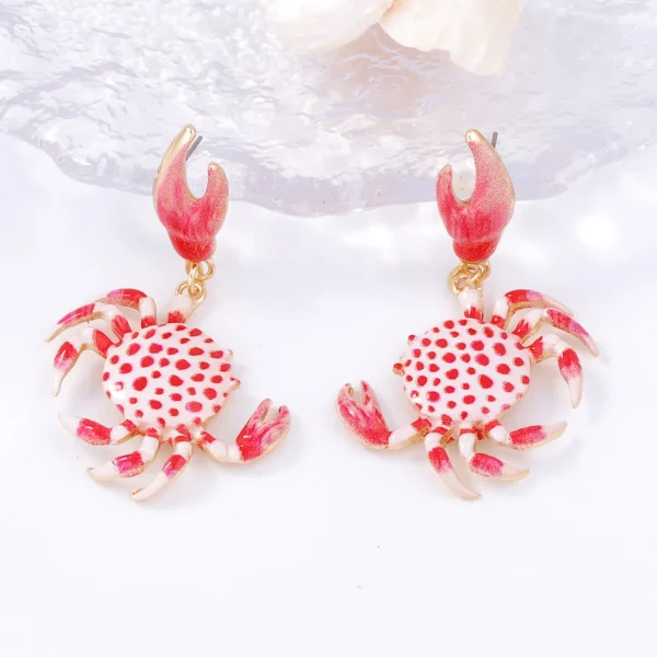 Casual Cute Vacation Beach Sea Animal Design Enamel Crab Drop Earrings - Image 3