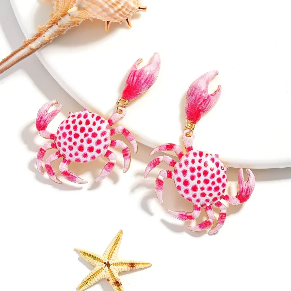 Casual Cute Vacation Beach Sea Animal Design Enamel Crab Drop Earrings - Image 2
