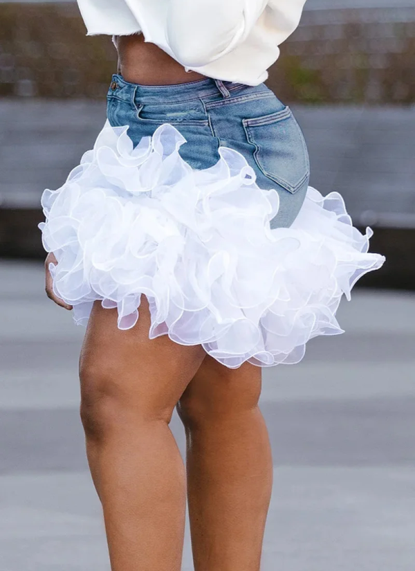 Casual Denim Tulle Pockets High Waist Streetwear Vintage Fashion Mini Skirts - Image 3