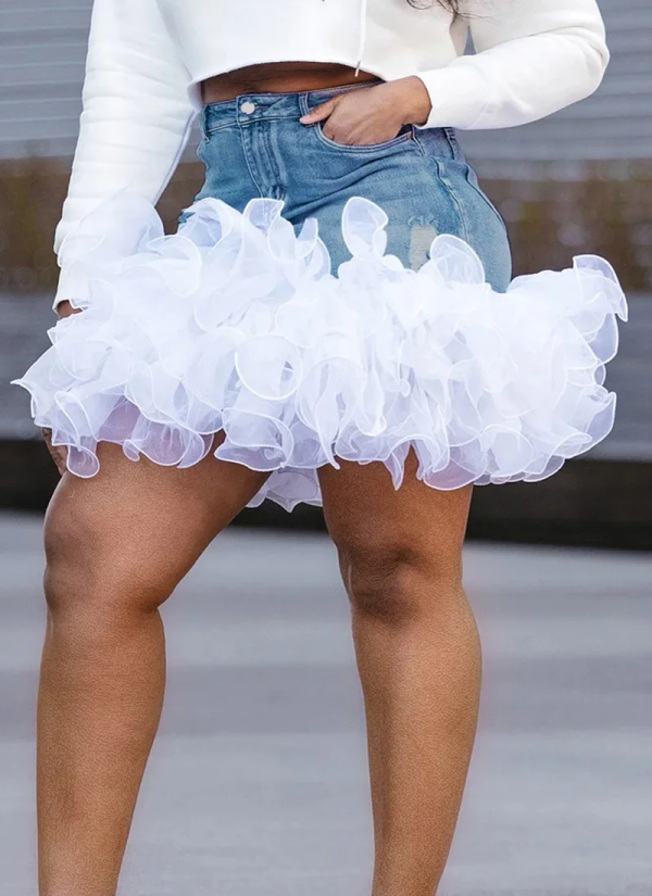 Casual Denim Tulle Pockets High Waist Streetwear Vintage Fashion Mini Skirts
