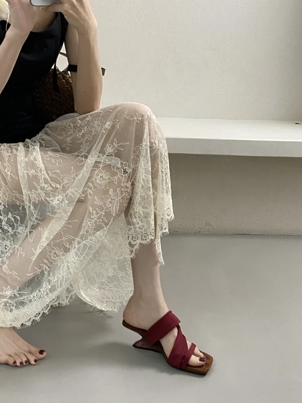 Classic Designer Evening Party With Platforms Wedges Heel Slippers - Image 13