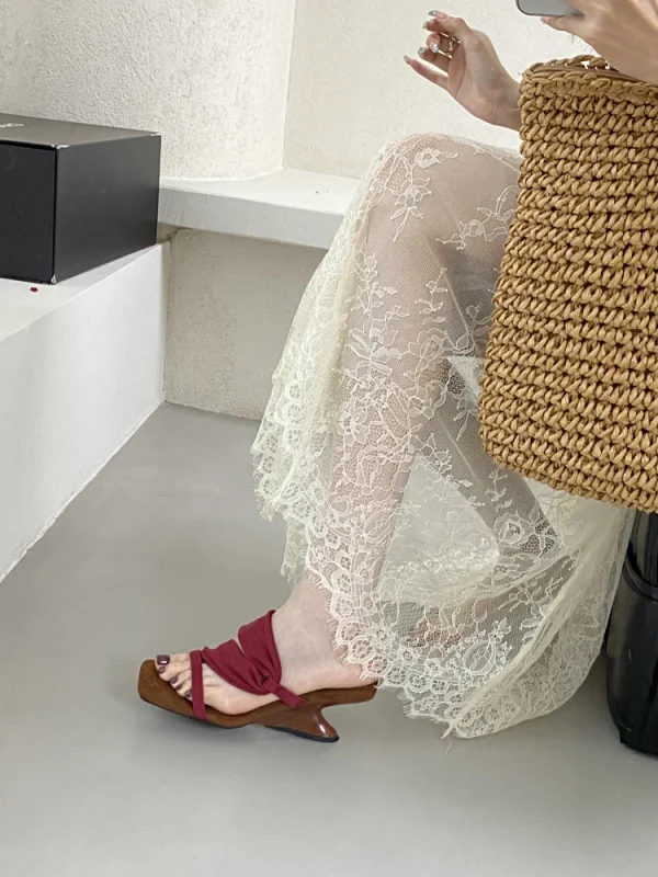 Classic Designer Evening Party With Platforms Wedges Heel Slippers - Image 12