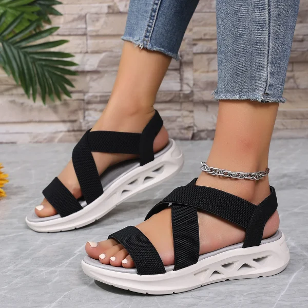 Comfy Elastic Band Design Platform Outdoor Beach Style Wedge Sandals - Image 2