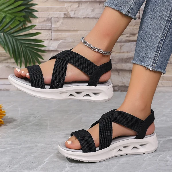Comfy Elastic Band Design Platform Outdoor Beach Style Wedge Sandals - Image 3