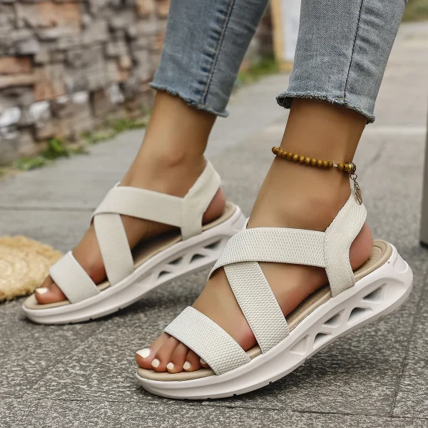 Comfy Elastic Band Design Platform Outdoor Beach Style Wedge Sandals - Image 4