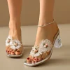 Casual Fashion Flower Decor Crystal Transparent Pvc  High Heels - Image 4