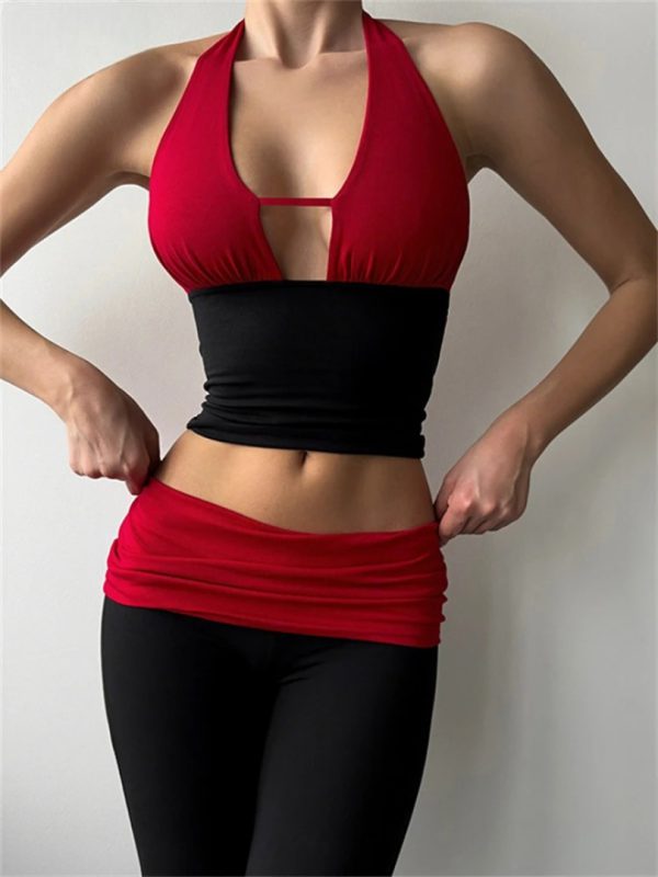 Casual Fashion Halter Skinny Crop Tops Long Pants Tracksuit Two Piece Set - Image 2