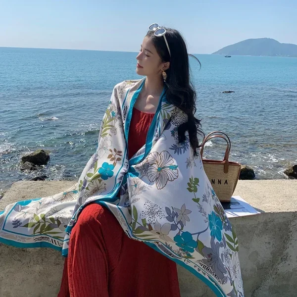 Casual Floral Print Beach Shawl Sun Protection Travel Long Fashionable Scarf - Image 3