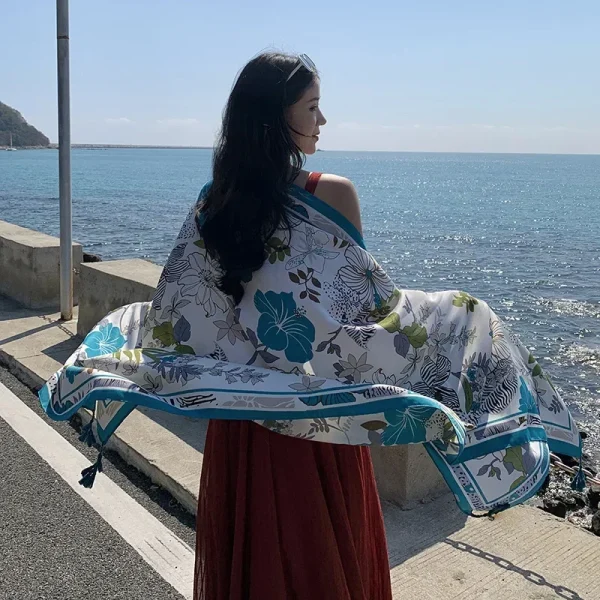 Casual Floral Print Beach Shawl Sun Protection Travel Long Fashionable Scarf - Image 2