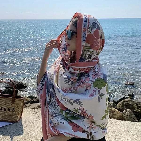 Casual Floral Print Beach Shawl Sun Protection Travel Long Fashionable Scarf - Image 11
