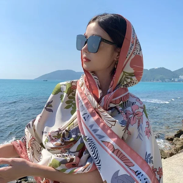 Casual Floral Print Beach Shawl Sun Protection Travel Long Fashionable Scarf - Image 10