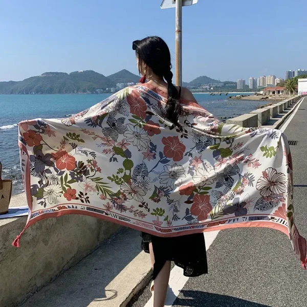 Casual Floral Print Beach Shawl Sun Protection Travel Long Fashionable Scarf - Image 9