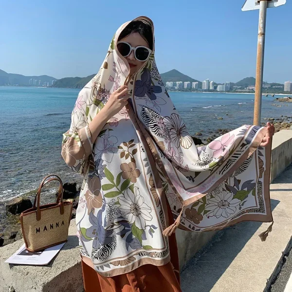 Casual Floral Print Beach Shawl Sun Protection Travel Long Fashionable Scarf - Image 8